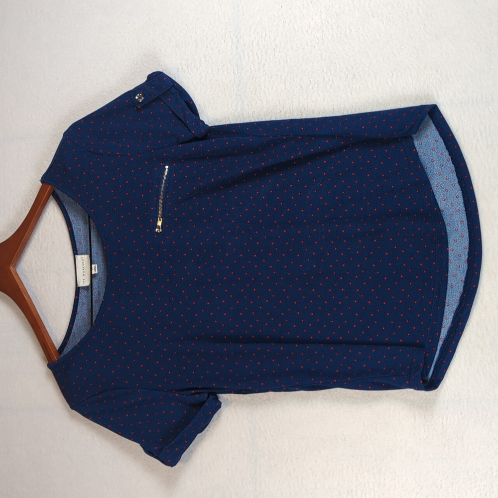The Workshop Blue &‎ Red Patterned Zipper Boxy Blouse M